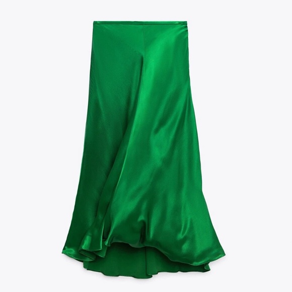 Zara Green Satin Midi Skirt | Minor Flaw Shown - Picture 1 of 14